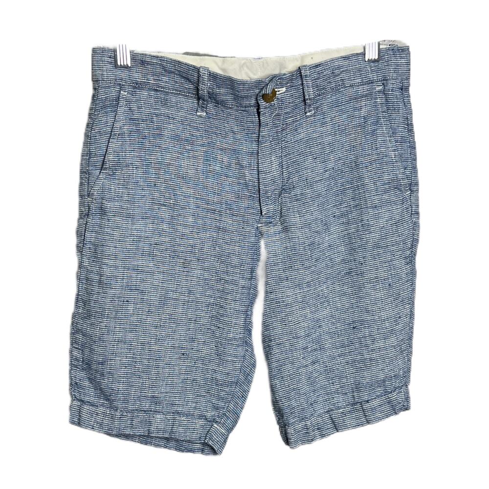 Crewcuts J. Crew Boys Seersucker Shorts Heathered Blue 100% Linen Flat‎ Front 14
